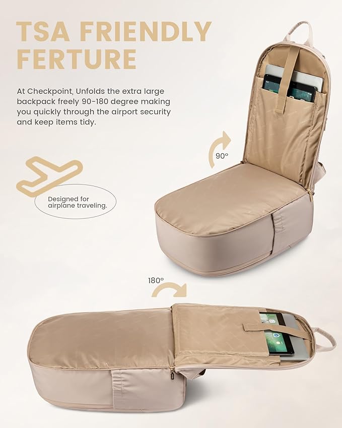 LOVEVOOK Laptop Backpack for Women, 18 Inch Travel Backpack, Large Capacity Casual Daypack, Work Computer Backpack, Travel Backpack for College, Light Beige