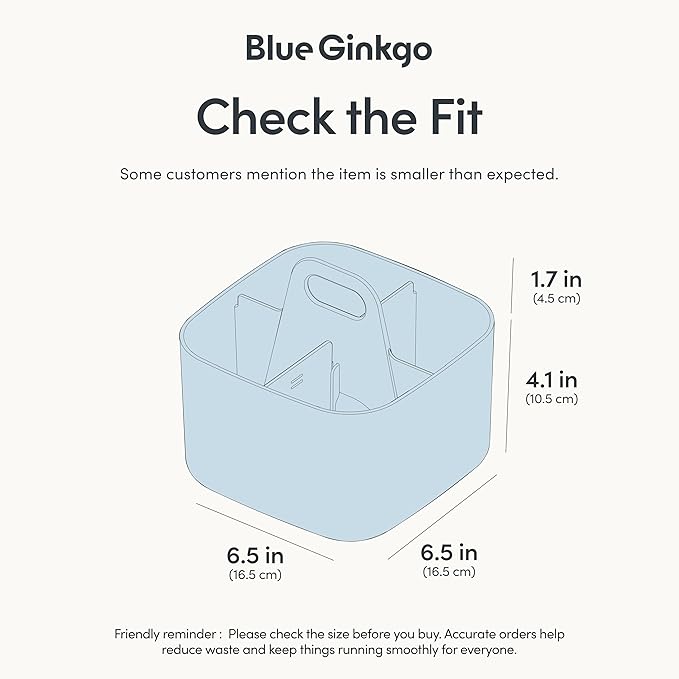 BLUE GINKGO Small Stackable Organizer Caddy – Korean-Made Portable Tote for Bathroom, Office, Crafts, or School Supplies (Square, Blue)