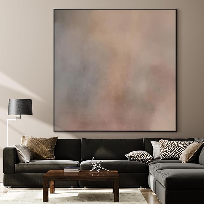 46"x46" XL Framed Wall Art - Minimalist Soft Beige and Gray Abstract (Frame Assembly Required)