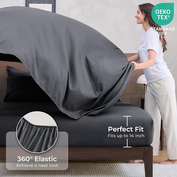 HEVUMYI Full Comforter Set - 7-Piece All Season Bed in a Bag Full, Ultra Soft Bedding Set with Comforter, Flat Sheet, Fitted Sheet, Pillowcases, Pillow Shams, Dark Grey