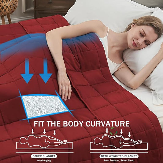 Red Weighted Blanket for Adults 15lbs, 60"x80", Queen Size Cooling Heavy Throw Blanket for 120-160lbs, Microfiber Soft Thick Big Blankets Weighted Comforter Breathable Gift for Sleeping