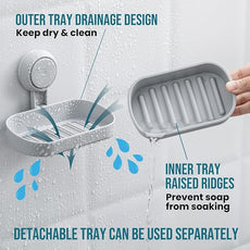 TAILI Soap Dish Bar Holder Suction Cup,Soap Saver with Powerful Vacuum Suction,Sponge Holder for Shower,Bathroom,Tub and Kitchen Sink, Universal Shower Accessories,Drill-Free,Removable,Grey