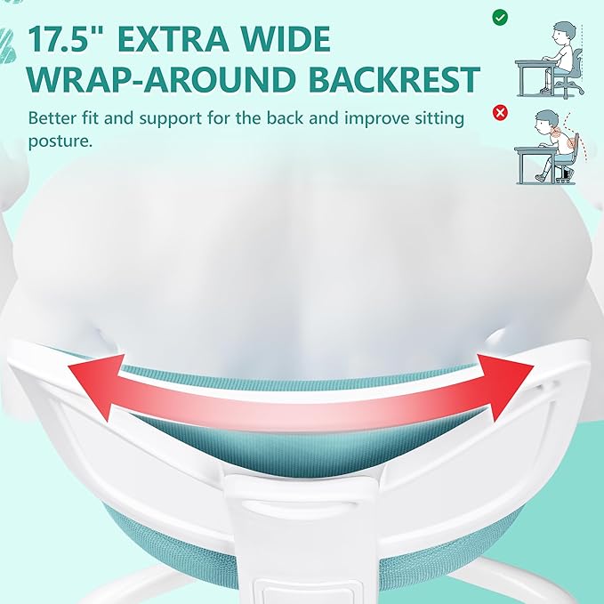 Primy Kids Desk Chair, Pink Study Chair for Boys Girls with Height Adjustable, Swivel Mesh Task Student Chairs for 4-12, Growing Teen Office Chair for Home/School/Office (Teal)