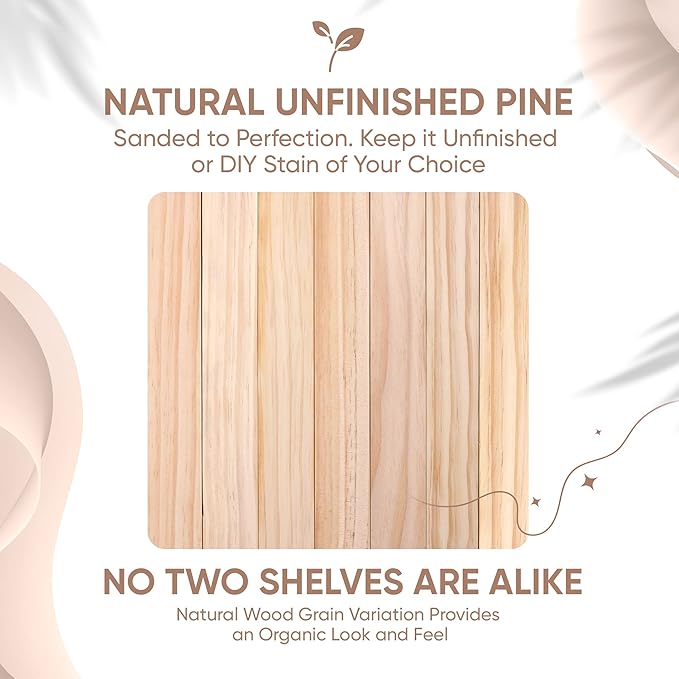 Homeforia 24 inch Wood Floating Shelves, High End Solid Natural Wood 24inch Floating Shelf for Wall, Unfinished Wooden 24 inches Floating Shelves, Heavy Duty Bracket, 24 X 6.5 X 1.75 in, Set of 2