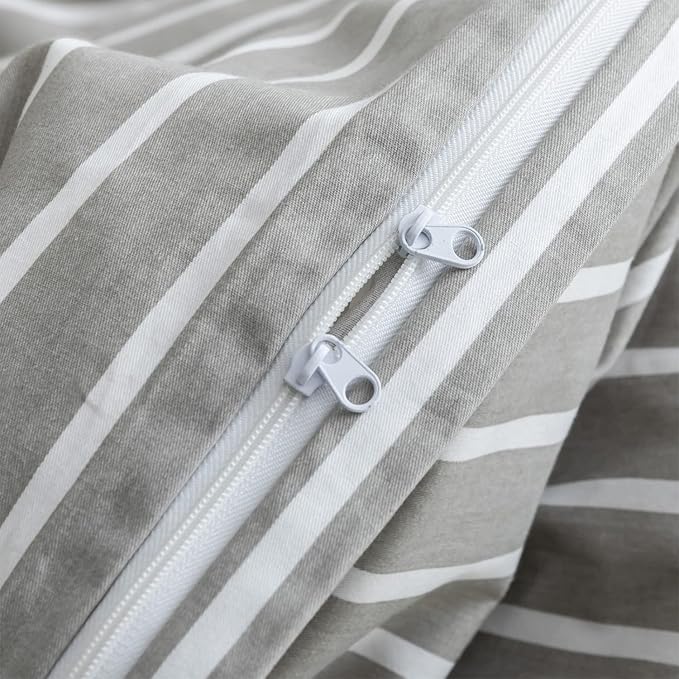 JELLYMONI Full Duvet Cover Set, Cotton Duvet Cover 3 Pieces with Zipper Closure, 1 Duvet Cover and 2 Pillowcases(Gray with White Striped)