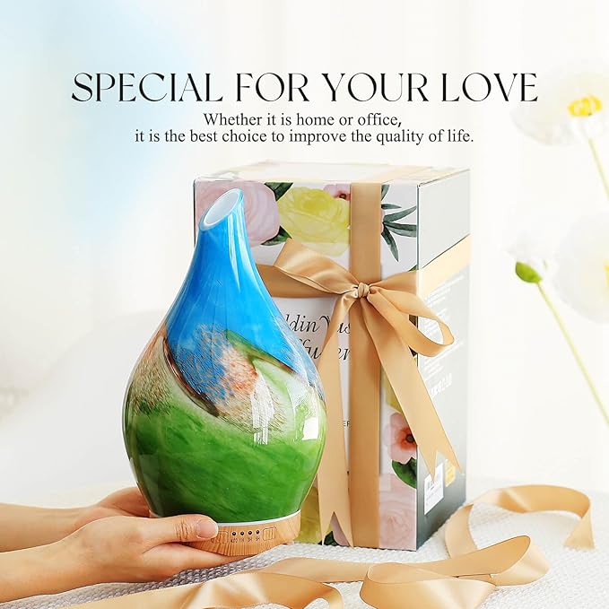 Porseme 280ml Essential Oil Diffuser Glass Color Changing Aroma Air Diffusers Aromatherapy Ultrasonic Cool Mist Humidifier 7 Running Hours Waterless Auto-Off for Sleeping, Yoga, Office (Blue Grass)