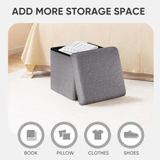 PINPLUS Storage Ottoman Cube Square Shaped Ottomans with Storage Foot Stool Footrest for Lving Room Boucle Ottoman Seat for Dorm Room,Faux Teddy Fur Grey,12.6