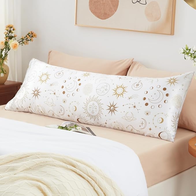 EXQ Home Satin Body Pillow Pillowcase Super Soft Silk Pillowcase, Body Pillow Cover with Envelope Closure White Moon (20"x54")