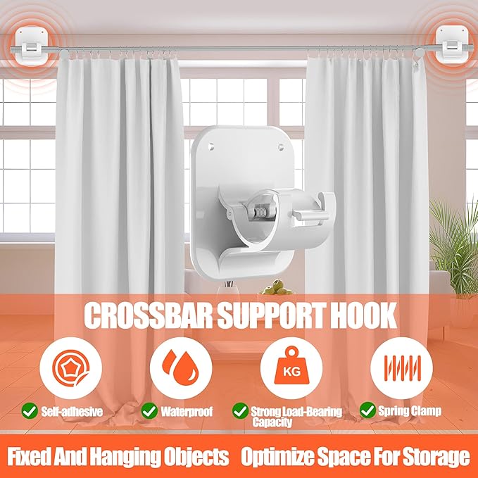 6 PCS Apartment Dorm Decor Curtain Rods No Drilling Brackets,No Drilling Holder Renter Friendly Adhesive Curtains Hooks for Hanging Drapes Rv Over Blinds Dorm Kitchen Bedroom Home Bathroom