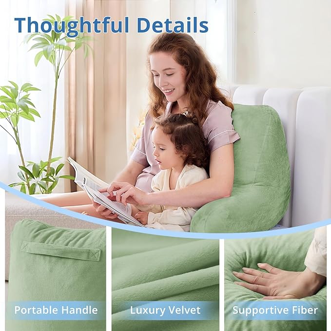 Sasttie Reading Pillow for Sitting in Bed Adult, Back Pillow for Bed Sitting Up, Backrest Back Support Chair Pillow, College Dorm Essentials for Girls and Boys, Sage Green Standard