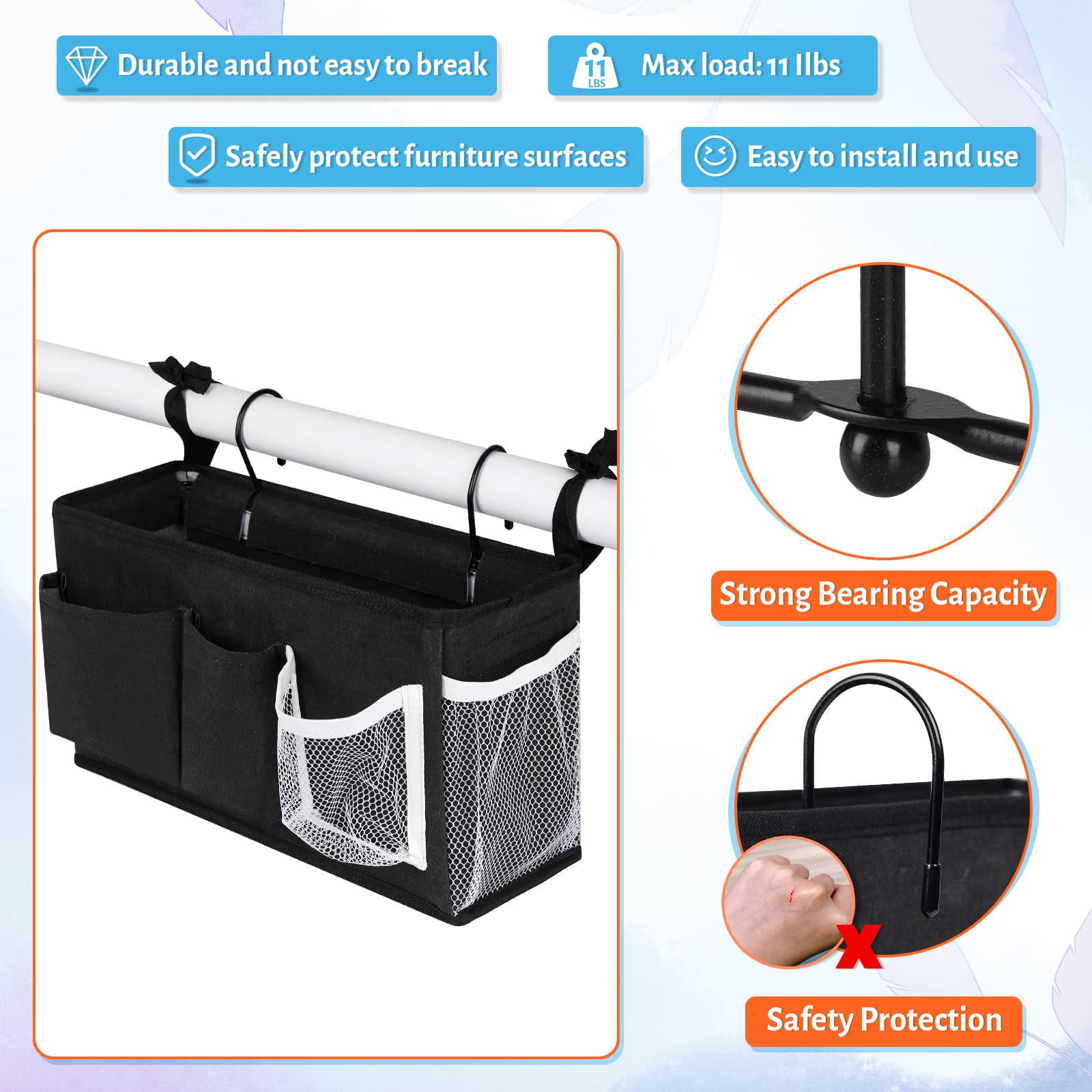 Loghot Bedside Caddy/Bedside Storage Bag Hanging Organizer for Bunk and Hospital Beds,Dorm Rooms Bed Rails,Can be Placed Glasses,Books,Mobile Phones,Keys (Light Pink) Dormly