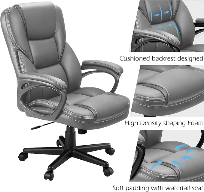 Furmax Office Executive Chair High Back Adjustable Managerial Home Desk Chair, Swivel Computer PU Leather Chair with Lumbar Support (Gray)
