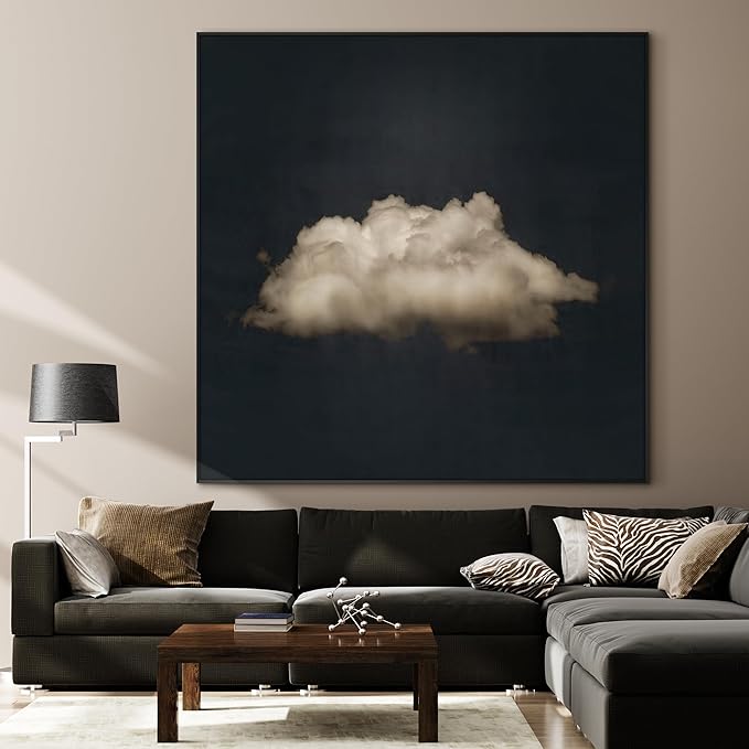 36"x36" Large Framed Wall Art - Vintage Cloud on Dark Background (Frame Assembly Required)