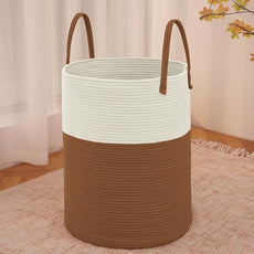 Large Woven Laundry Basket Hamper,80L Cotton Rope Storage Bin for Blankets,Toys and Clothes,Decorative Tall Nursery Hamper for Living Room,Baby Nursery,Bathroom and Bedroom,White and Brown