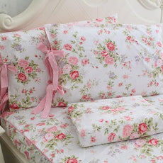 FADFAY Cotton Bed Sheets Set Shabby Rose Floral Print Sheet Bedding 4-Piece Twin Size