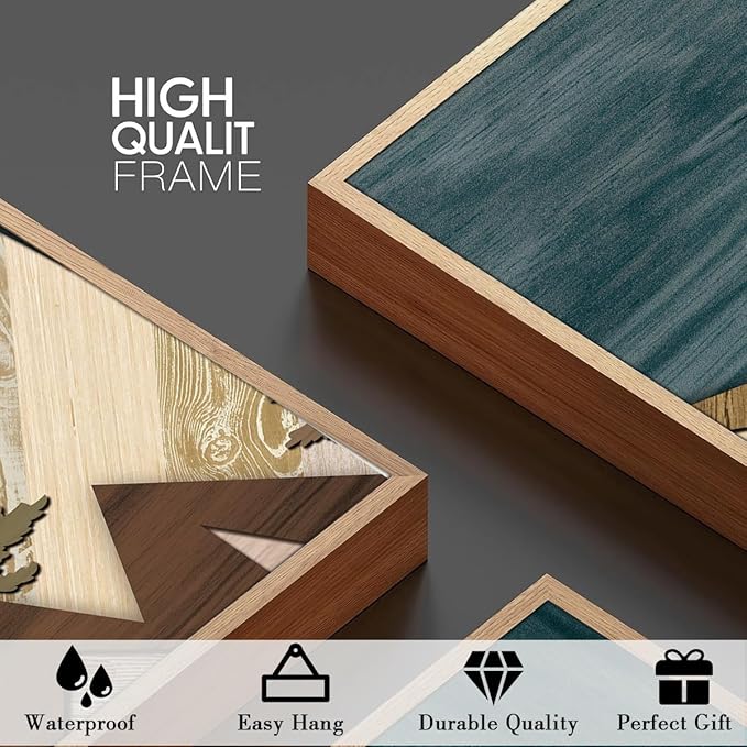 BINCUE Boho Mountain Wall Art Framed Landscape Wall Decor Modern Nature Artwork for Bedroom Living Room Office 12" Lx16 W Set of 3