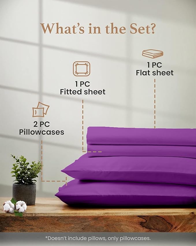 Good Sleep Bedding King Size Sheets Set Deep Pockets - 4 Pc, King Sheet Set, 100% Egyptian Cotton Bedsheets King Size Bed, Soft & Breathable King Size Sheets, FIts Upto 16 Inch - Purple GoodSleepBedding