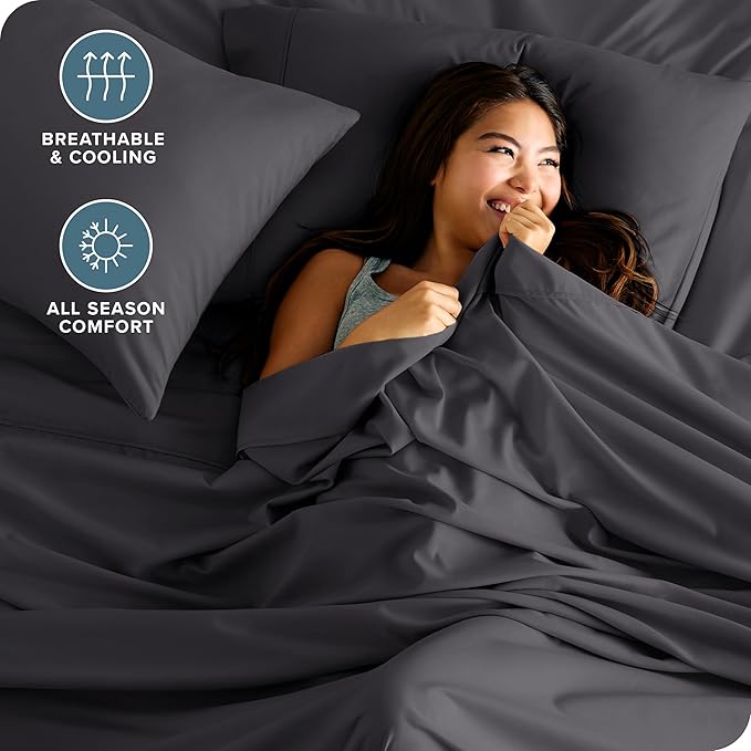 Bare Home Hotel Luxury Full Sheet Set, Extra Soft - 6 Piece Set - Deep Pockets - Easy Fit - Cooling & Breathable - Wrinkle, Fade, Stain Resistant - Includes 4 Pillowcases (Full, Grey)