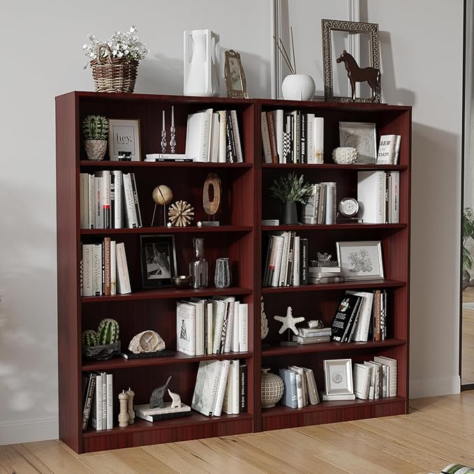 Farini 5 Shelf boockase Display Bookcase Freestanding Wooden Bookshelves for Home Office Living Room,60 Inch Height,Mahogany
