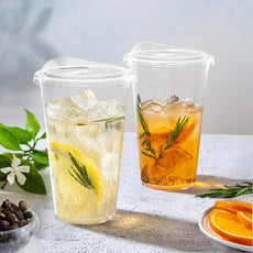 100 Pack - 20 oz Clear Plastic Cups with Lids, Sturdy & Food Safe Iced Coffee Cups with lids, Disposable Plastic Smoothie Cups for Cold Drinks, Sip Lids
