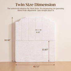 Twin Headboard Only - Beige Velvet Upholstered Headboard for College Dorm, No Assembly Required, Pure Sponge Design, Place Between Bed & Wall, Vertical Stripe with Stepped Crown Top Edge