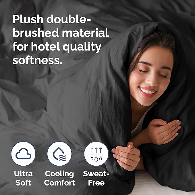 Duvet Cover Cal King Size Set - Extra Soft Cal King Size Duvet Cover 104 x 98 with 2 Pillow Shams - Hotel Luxury Easy Care & Fade Free w/Zipper Closures & Ties - Comfy Breathable Bedding Set (Black)