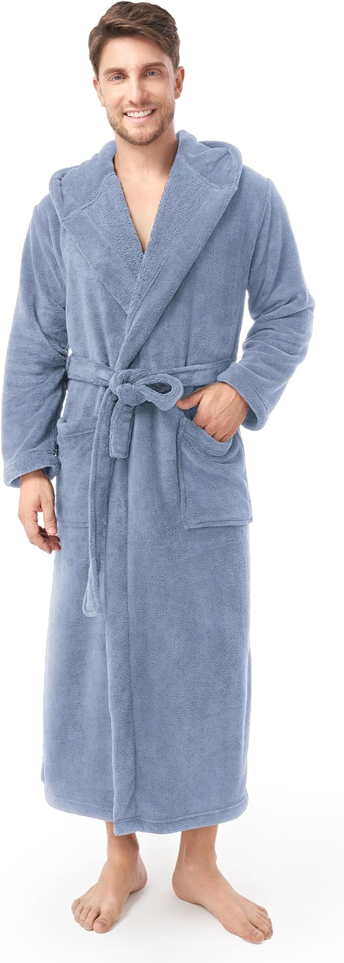 DAVID ARCHY Men's Hooded Robe Soft Coral Fleece Microfiber Bathrobe