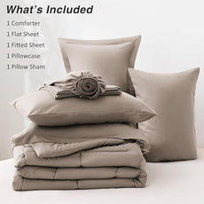 Love's cabin Twin XL Comforter Set Light Brown, 5 Pieces Twin XL Bed in a Bag, All Season Bedding Sets with 1 Comforter, 1 Flat Sheet, 1 Fitted Sheet, 1 Pillowcase and 1 Pillow Sham