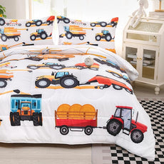 CVHOUSE Tractor Bedding Set for Boys - Twin Excavator Comforter & Trucks Tractors Cars Quilt Set with 1 Comforter and 2 Pillow Cases - 3 Piece
