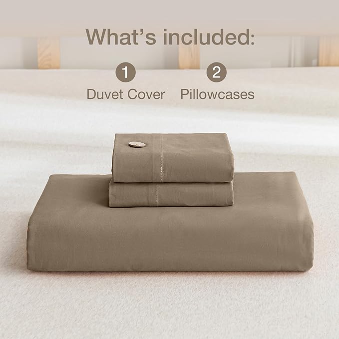 JELLYMONI Cotton Duvet Cover King Size - Khaki Comforter Cover with Button 100% Washed Cotton 3PCS Breathable Soft Solid Bedding Set Duvet Cover 104×90in & 2 Pillowcases (NO Comforter)