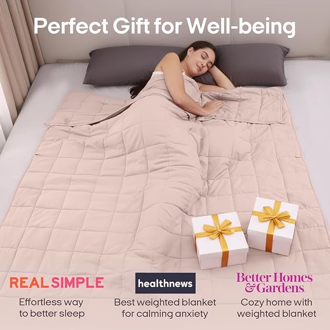 ZonLi Weighted Blanket for Adults (48"x72", 12lbs, Light Pink) Twin Size High Breathability Heavy Blanket, Soft Material with Premium Glass Beads