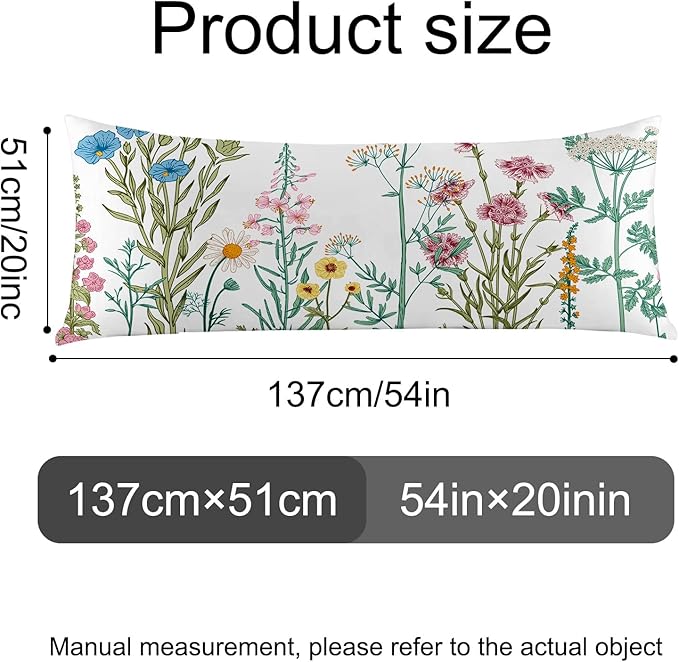 Microfiber Body Pillow Cover with Hidden Zipper,Comfortable Fabric,Floral Print Pattern Body Pillow Case,Lightweight and Breathable,The Size is 20 "X 54"(Flower-02)