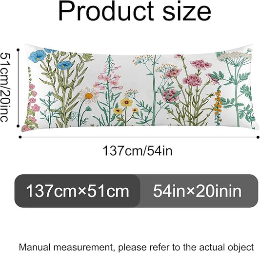 Microfiber Body Pillow Cover with Hidden Zipper,Comfortable Fabric,Floral Print Pattern Body Pillow Case,Lightweight and Breathable,The Size is 20 "X 54"(Flower-02)