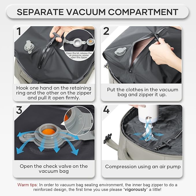 Vacuum Compression Backpack, Travel Vacuum Backpack with Electric Vacpack Pump, Flight Approved Carry On Personal Item Suitcase Luggage for Men Women, Brown, Small
