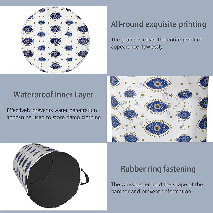 Evil Eyes Laundry Basket,Foldable Oxford Cloth Tote Bag Laundry Hamper Clothes Storage Bucket Organizer for Bedroom Laundry Storage Dormitories 16" x 20.8"