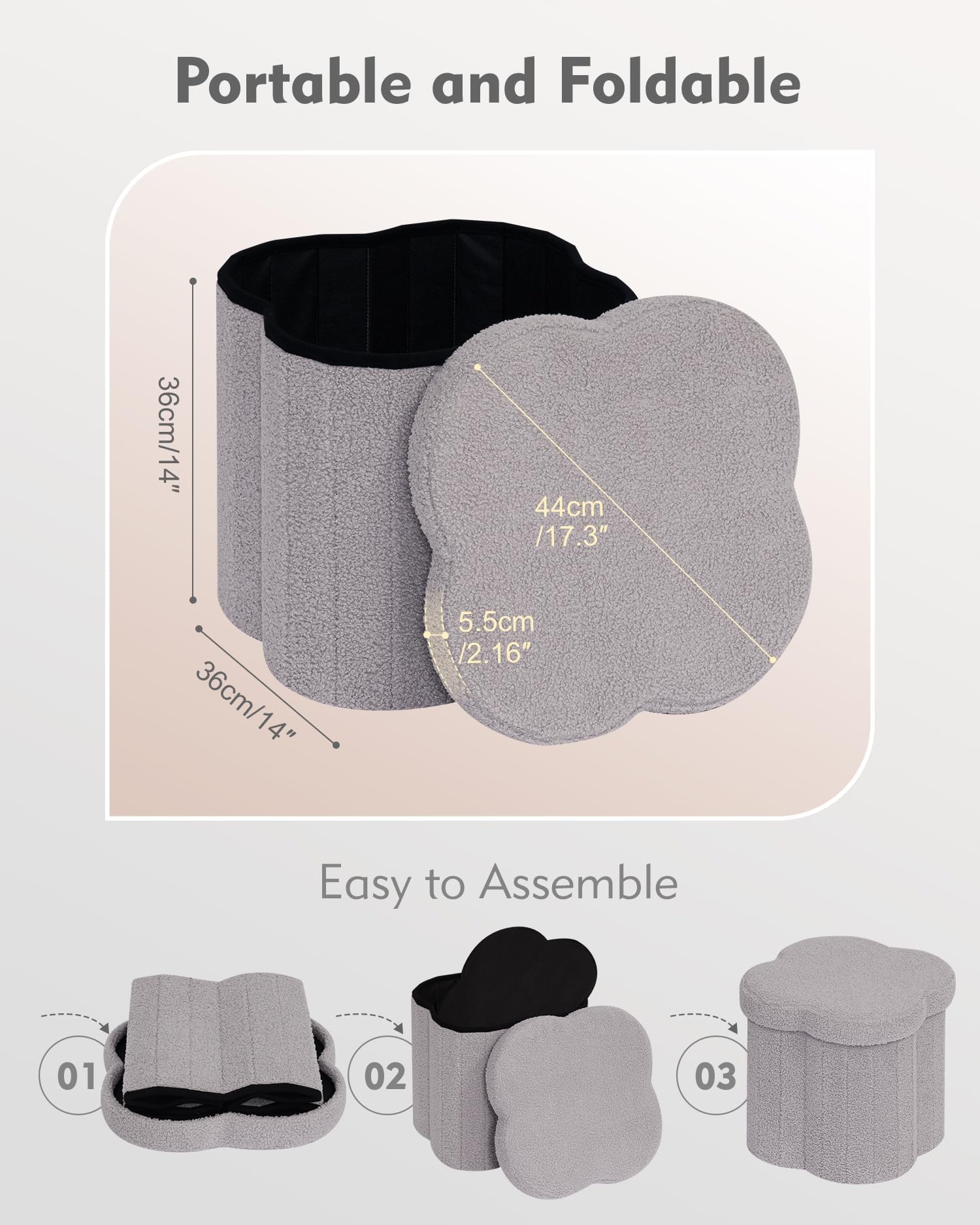 B FSOBEIIALEO Storage Ottoman Cube, Flowers Shaped Ottomans with Storage Foot Stool Footrest for Lving Room, Boucle Ottoman Seat for Dorm Room,Faux Teddy Fur,White 12.6"x12.6"x12.6" Dormly