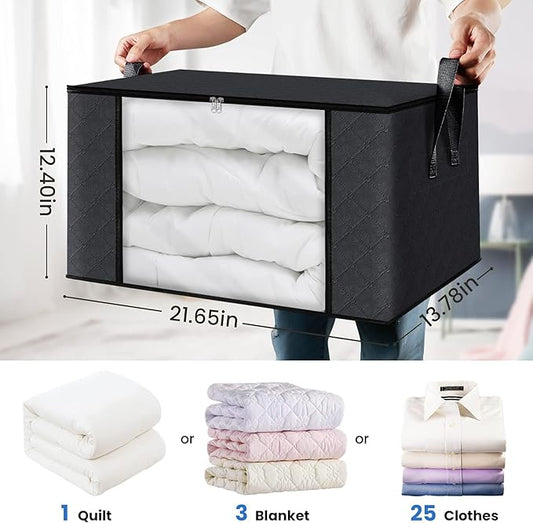 Fab totes Storage Bags,Clothes Blanket Storage Bins Foldable Closet Organizers with Reinforced Handle for Home Dorm Storage and Organization,Fabric Bags for Organizing Sheets,Clothing (Black,4 Pack)