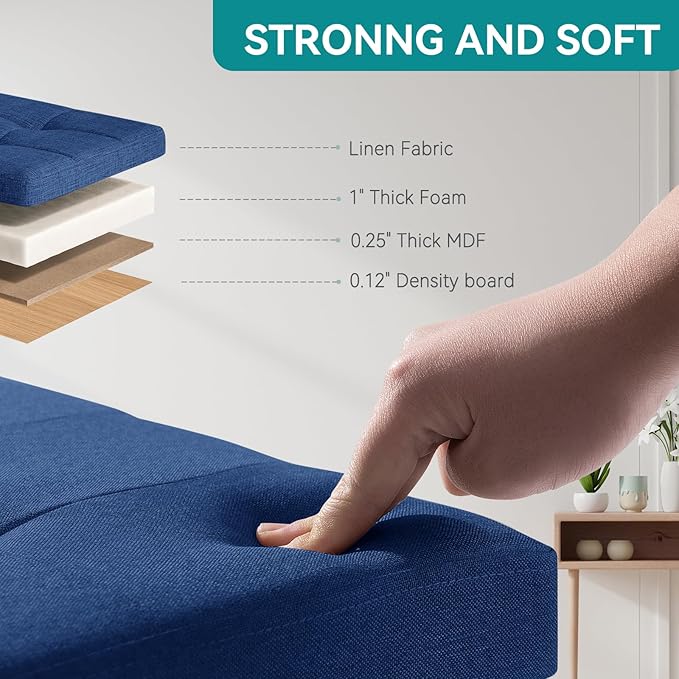 BRIAN & DANY Small Ottoman with Storage, Small Storage Ottoman, Folding Foot Stool with Wood Legs for Living Room and Bedroom Linen Rest Seat, 12.6"x12.6"x12.8" - Blue