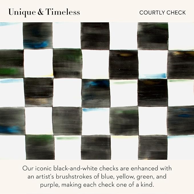 MACKENZIE-CHILDS Enamel Utensil Holder, Kitchen Utensil Holder for Countertop, Storage Caddy, Black-and-White Courtly Check