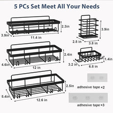 5 Pack Shower Caddy Organizer Rack Shelf for Inside Shower, Adhesive Bathroom Wall Storage Basket Rustproof Stainless Steel Shampoo Holder, Bathroom Accessory Decor Set, Black.