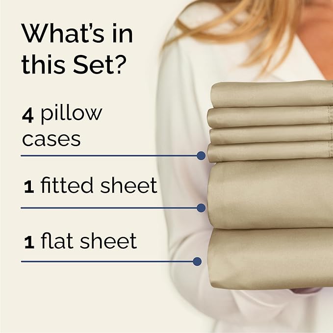 Queen 6 Piece Sheet Set - Cooling & Breathable Bed Sheets - Hotel Luxury Bed Sheets for Women, Men, Kids & Teens - Comfy Bedding w/Deep Pockets & Easy Fit - Soft & Wrinkle Free - Queen Beige Sheets
