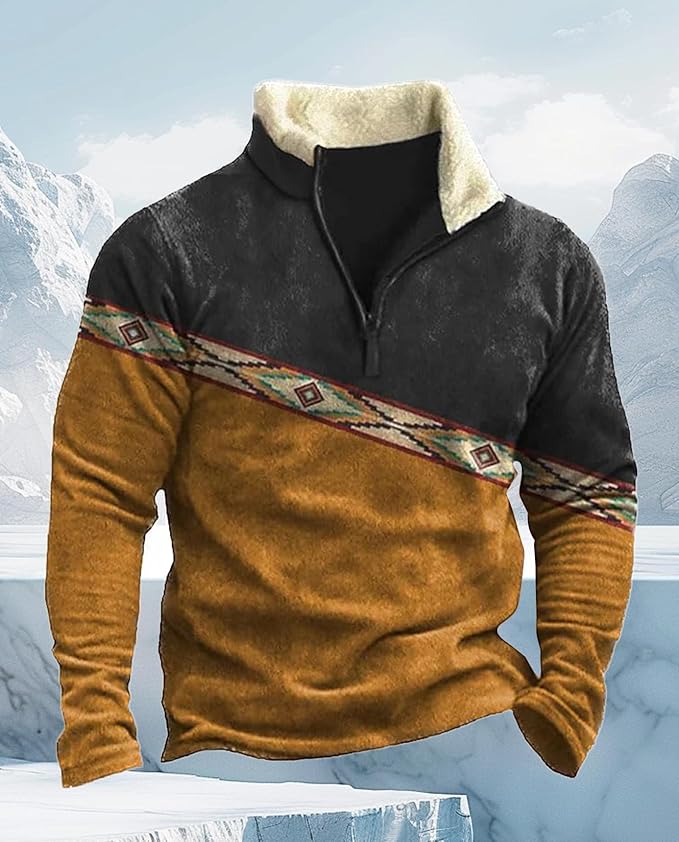 Western Sweatshirts for Men Aztec Cowboy Vintage Graphic Fleece Hoodie Mens Quarter Zip Pullover Country Jacket