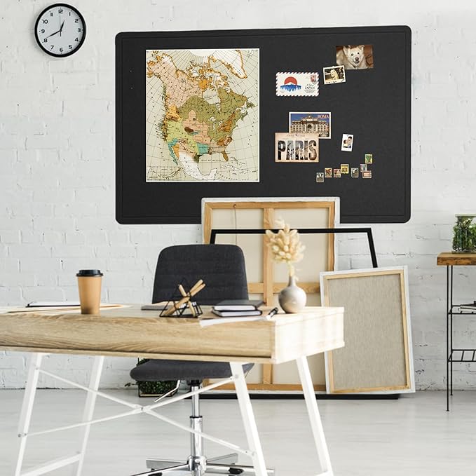 Large Bulletin Board - 72 x 48 Inches, Decorative Felt Pin Board for Wall - 6' x 4' Foldable Photo Display Board with Self-Adhesive Tape, Includes 20 Push Pins - Black