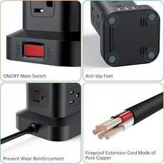 PD 20W USB C Surge Protector, Mini Power Strip Tower Travel 12 AC 4 USB Power Strip with USB Ports 10FT Overload Protection for Home Office