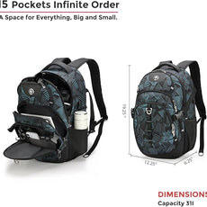 Swissdigital Laptop Backpack with USB Charging Port, Travel Backpack Fits 15.6 inches Computer, 31L Backpack for Men, Dark Green | SD803-96