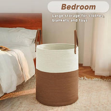 Large Woven Laundry Basket Hamper,100L Cotton Rope Storage Bin for Blankets,Toys and Clothes,Decorative Tall Nursery Hamper for Living Room,Baby Nursery,Bathroom and Bedroom,White and Brown