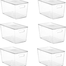 Vtopmart 6 Pack Clear Stackable Storage Bins with Lids,XLarge Plastic Containers with Handle for Pantry Organizer and Storage,Perfect for Kitchen,Fridge,Cabinet, Closet,Bathroom Organization