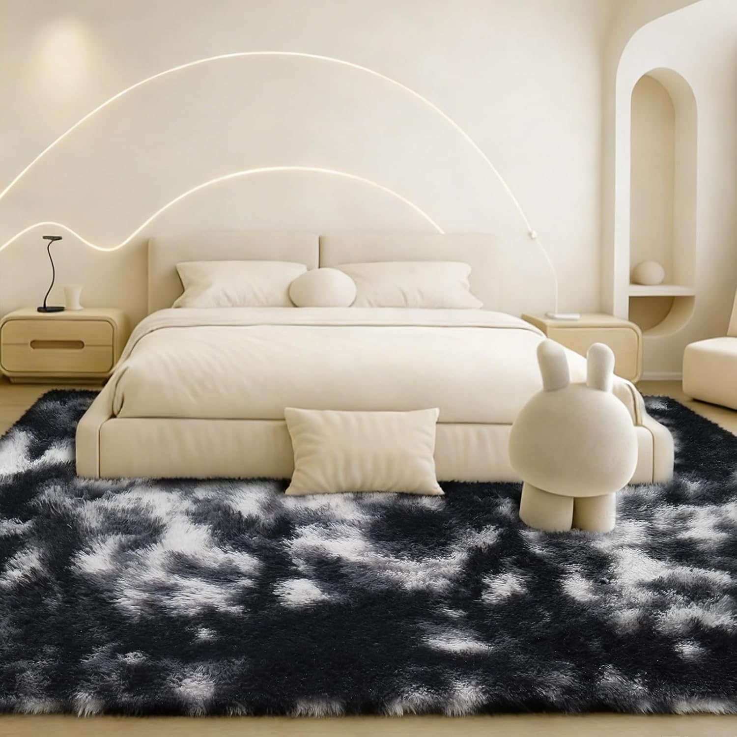 8x10 Area Rugs Living Room, Beige Large Plush Fluffy Bedroom Carpet, Non-Slip Upgraded Indoor Thick Soft Rug, Modern Plush Carpet Suitable for Kids Home Decor Aesthetics Dorm. Dormly