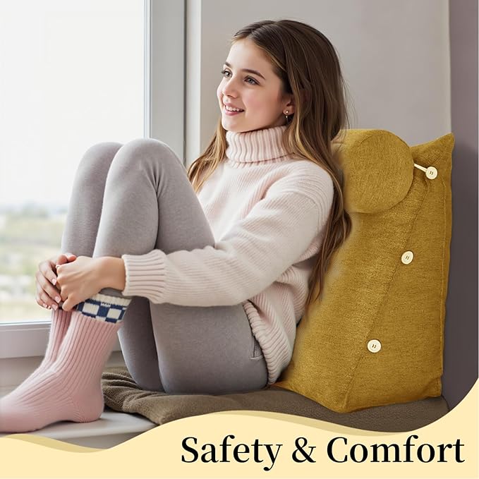 Bed Wedge Reading Pillow, Adjustable Reading Throw Cushion Triangular Pillow Wedge Couch Pillow for Lumbar Neck Back Support Pillow with Removable Linen Cover