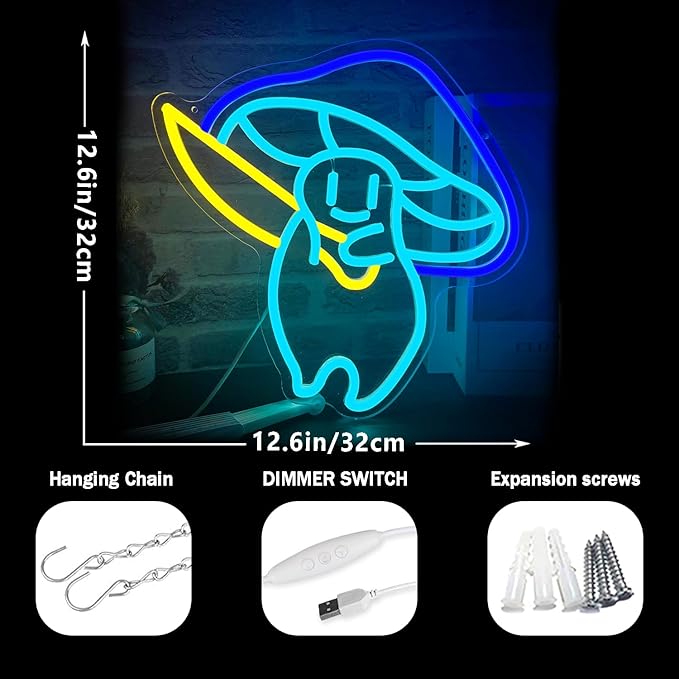 Mushroom Killer Neon Sign, Usb Powered Light Dimmable Led Signs For Wall Decor Light Up Signs For Home Bedroom Man Cave Game Room Bar Beer Pub Hip Hop Party Neon College Dorm Wall Signs Light Decor